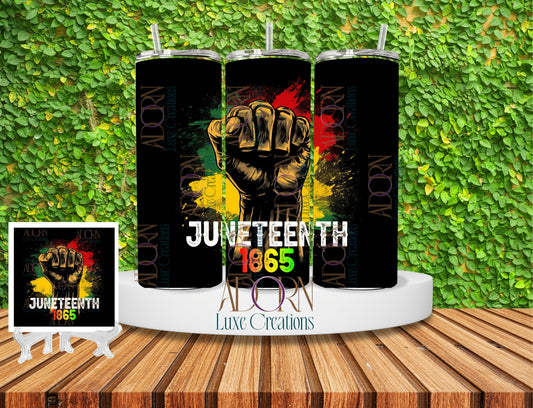 Juneteenth Power Fist Tumbler + Coaster