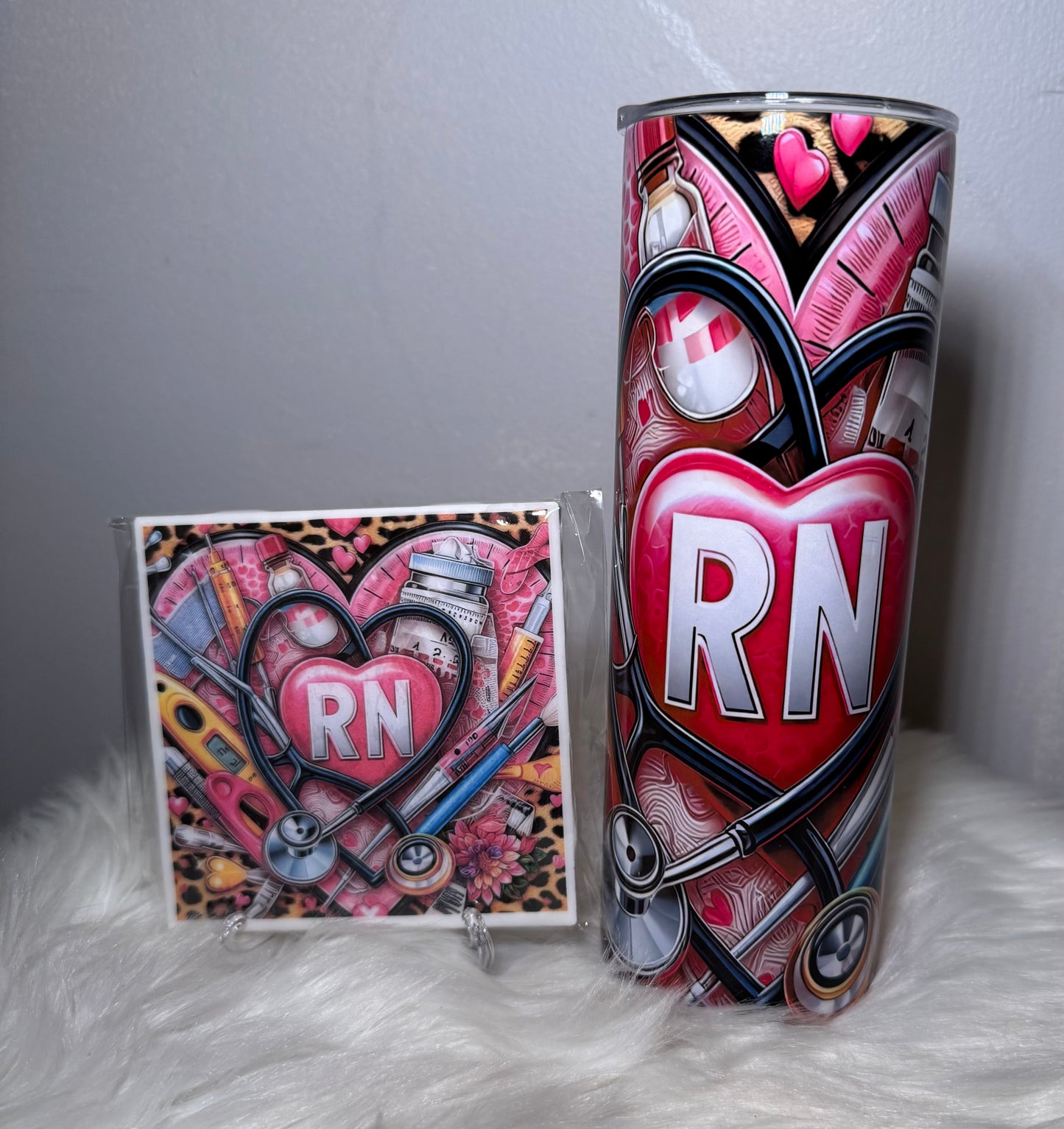 Pink RN Tumbler + Coaster